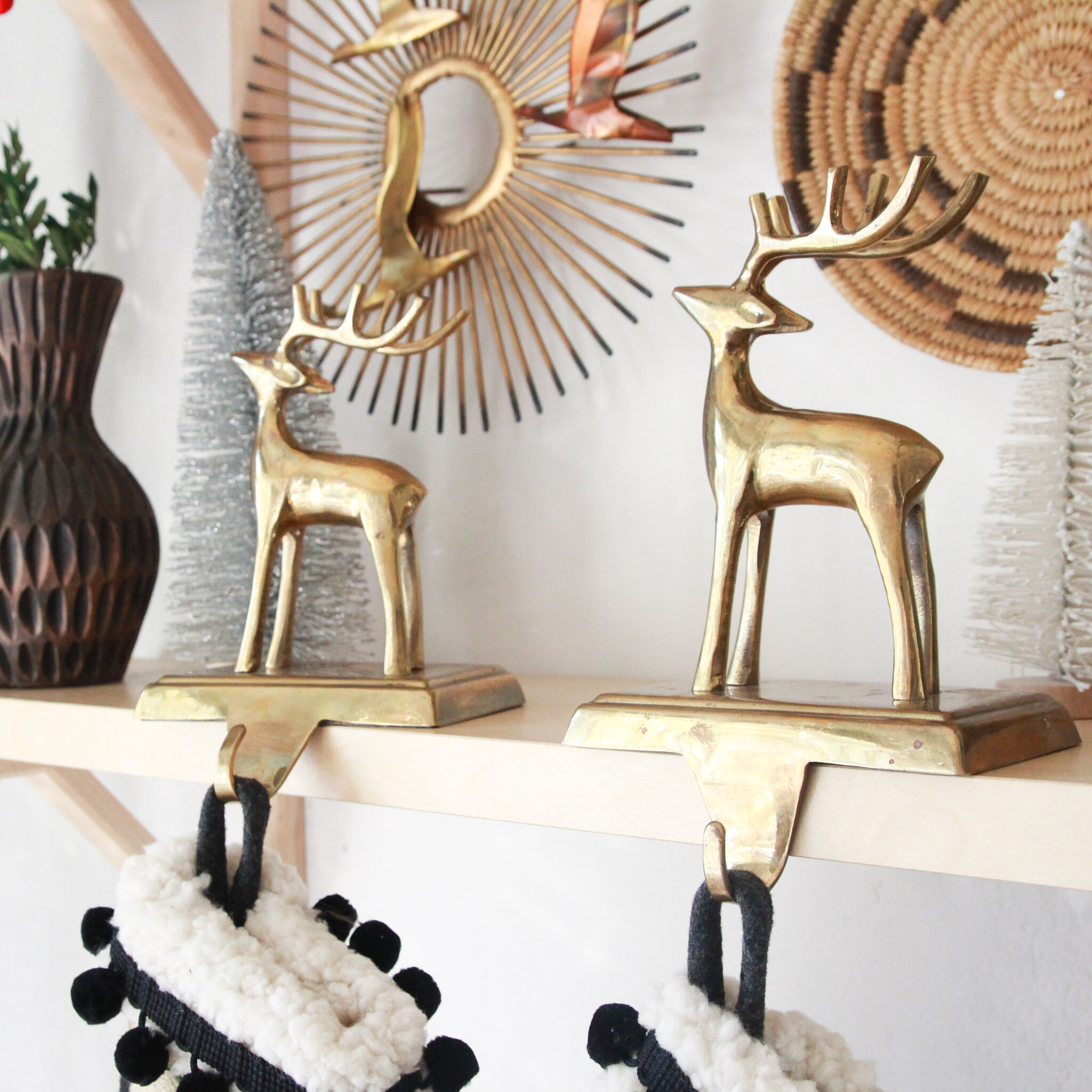 Brass Reindeer Stocking Holders Vintage Home Decor Portland