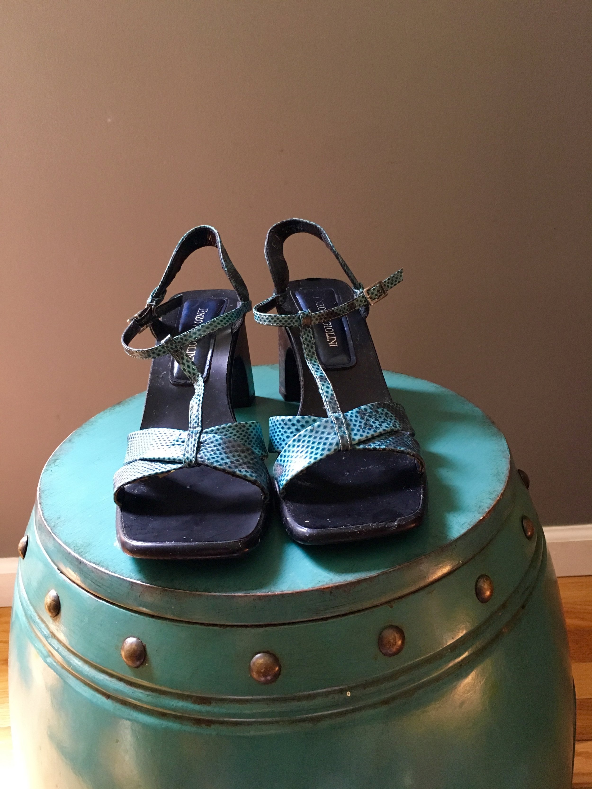 turquoise chunky heels