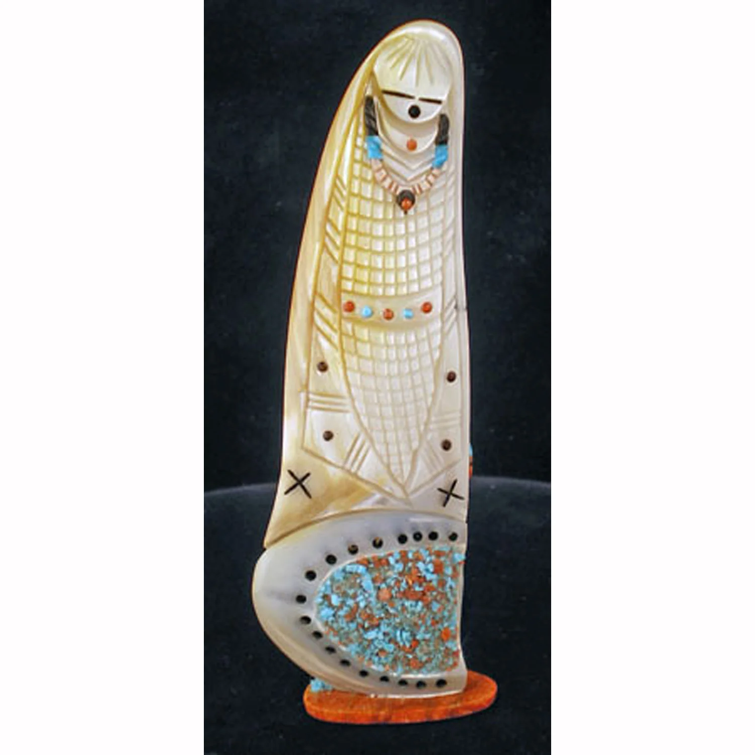 Zuni corn maiden in antler with turquoise bowl — Find Zuni fetishes, Inuit carvings, Native American jewelry