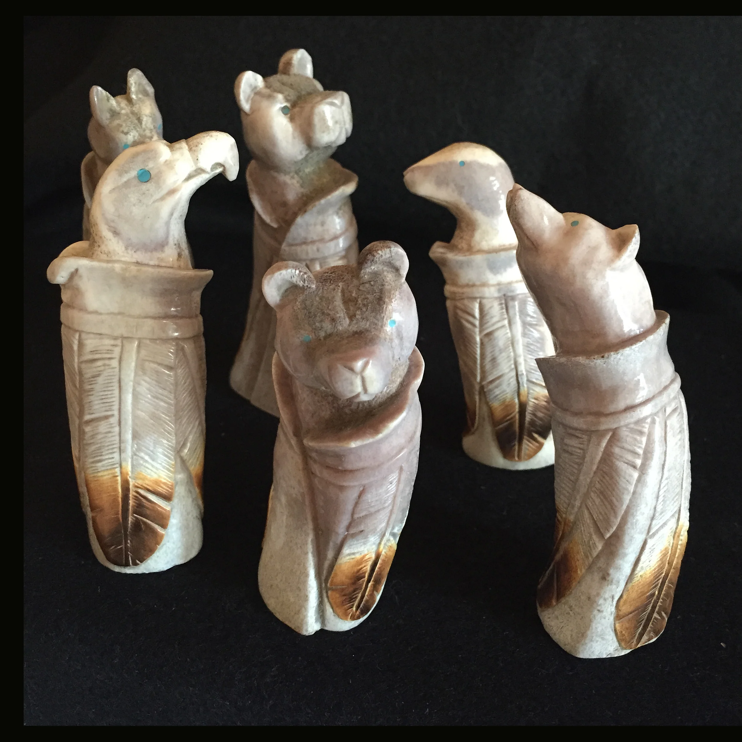 Zuni Brian Yatsattie 6 piece six directions set in antler