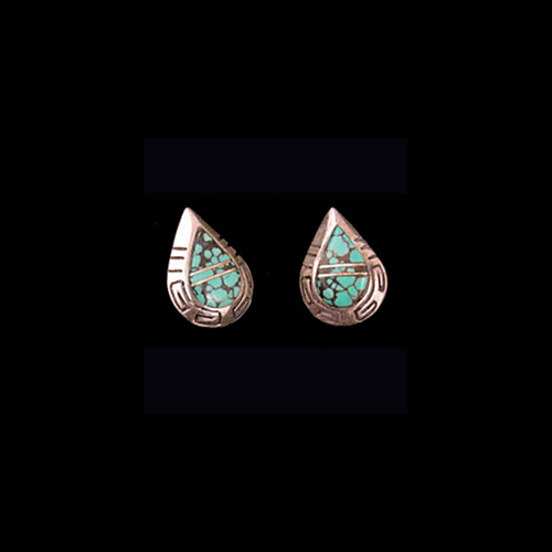 Navajo Silver Post Earrings with Teardrop Turquoise Cabochons