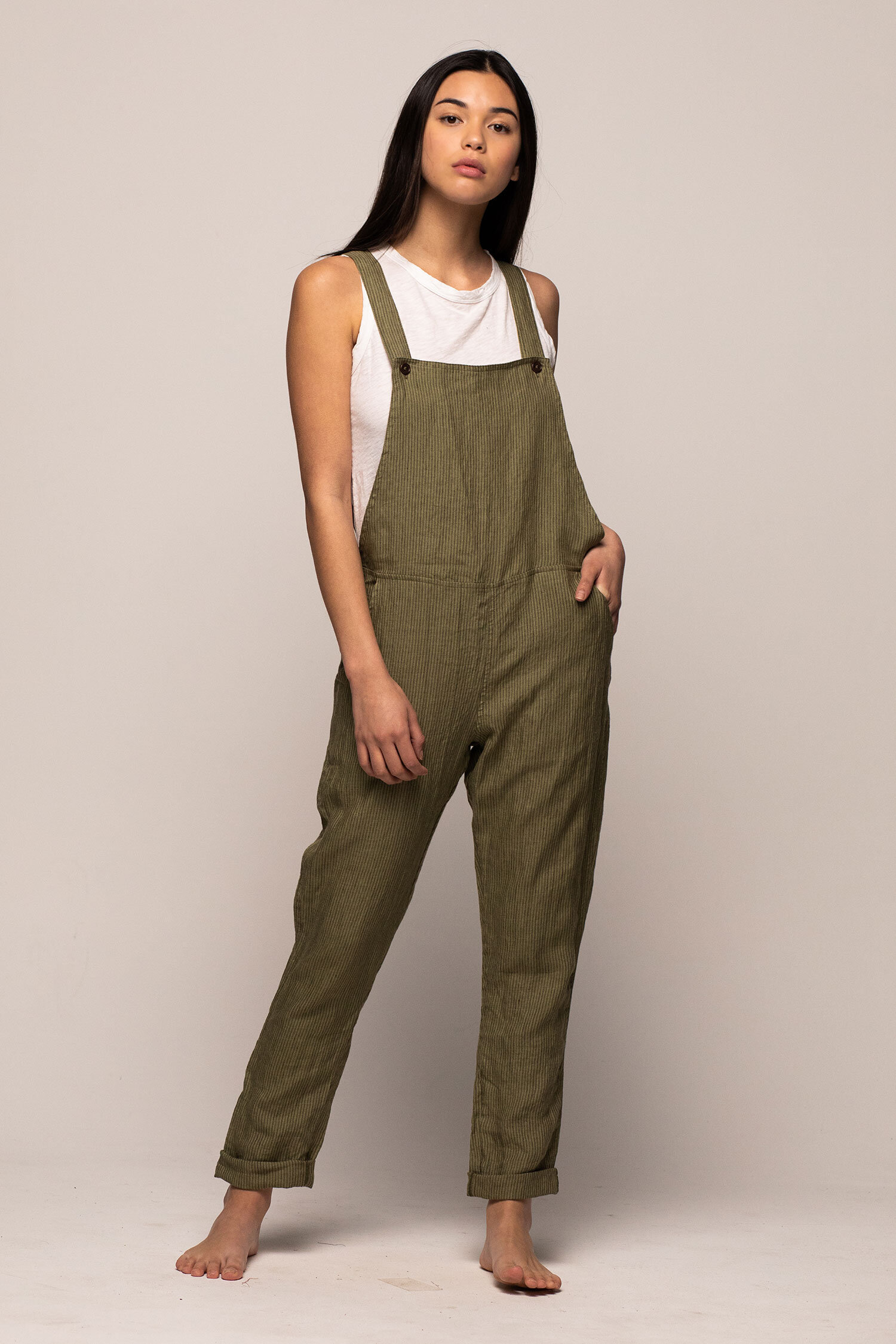 khaki overall jumpsuit