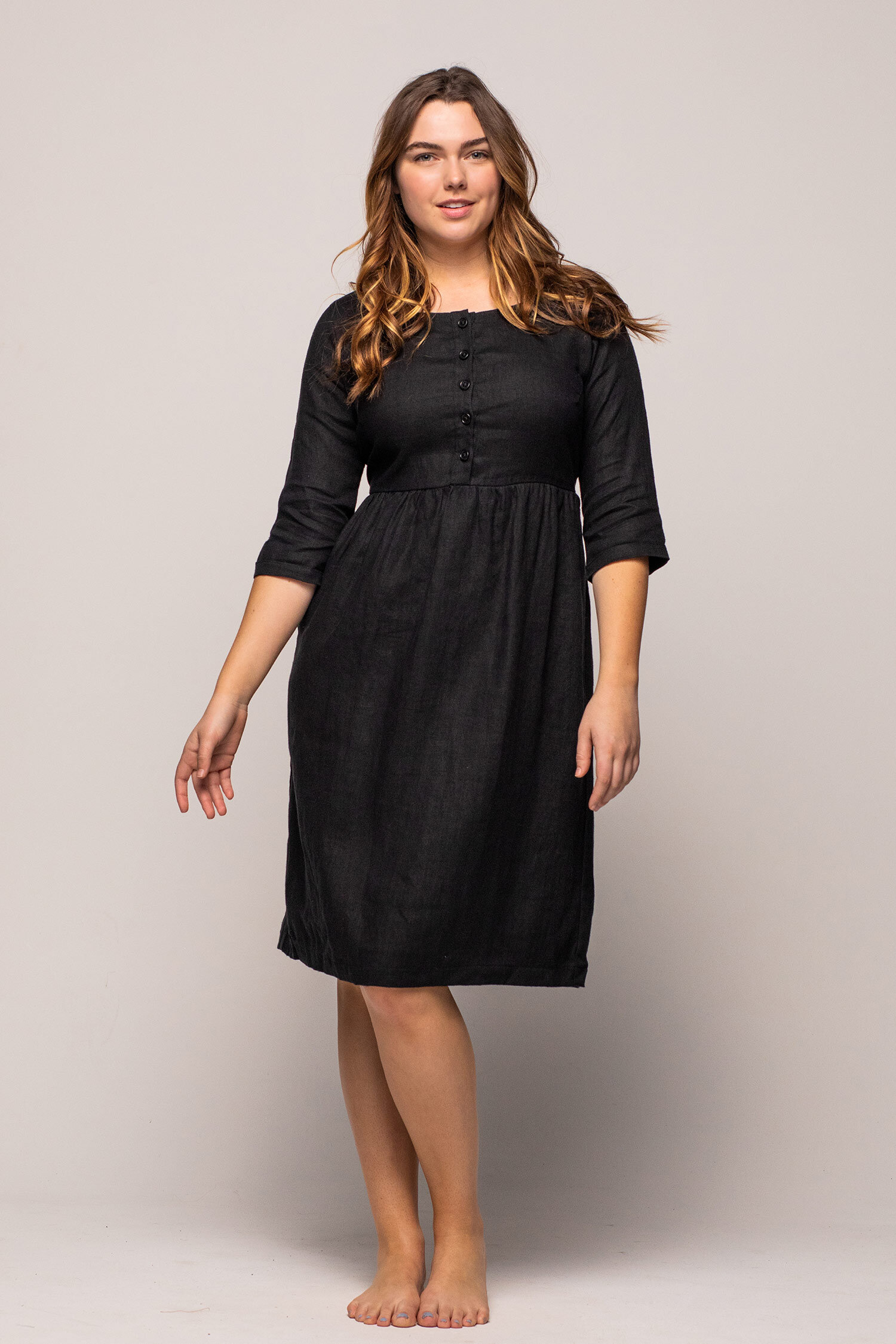 black button up midi dress