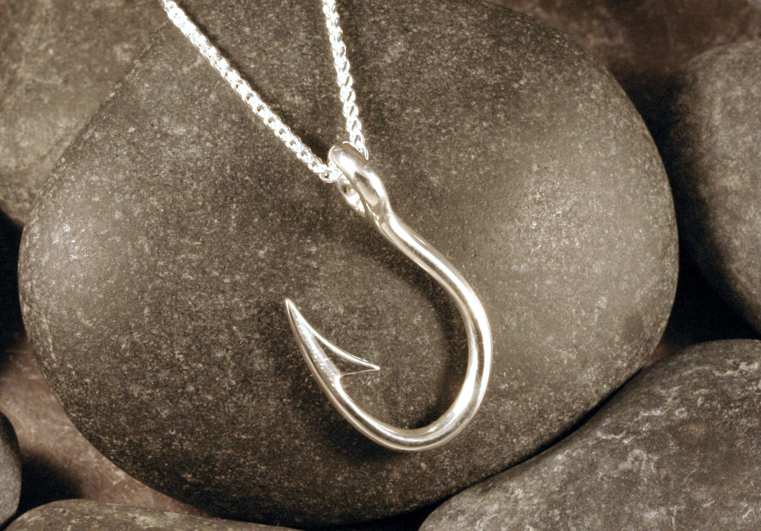 Fish Hook Pendant, Sterling Silver or Bronze, Multiple Sizes — Designs By  S&R