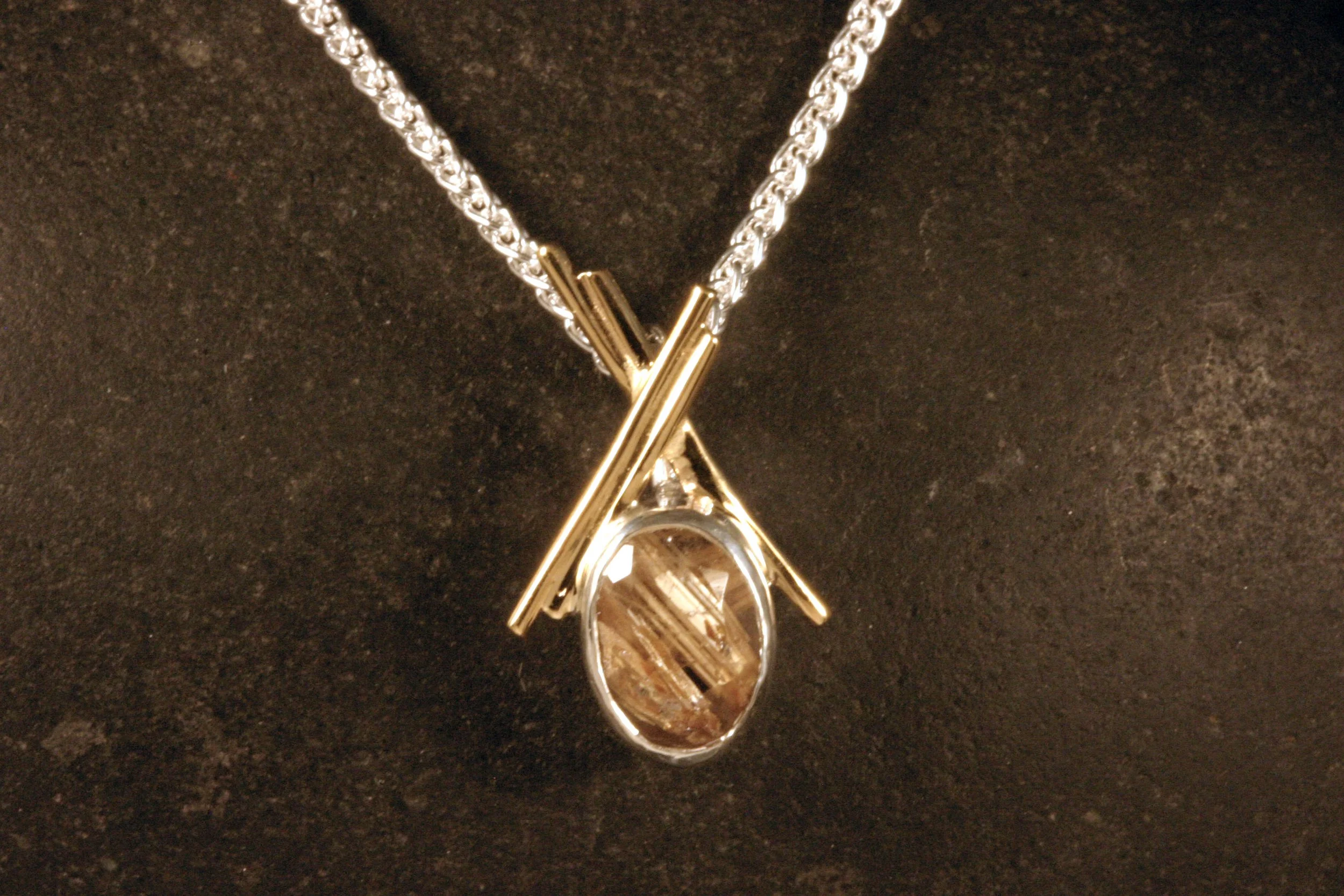 vin◯gold rutilated drop necklace◯silver Rutilated Quartz Necklace, Golden Rutilated Quartz Pendant
