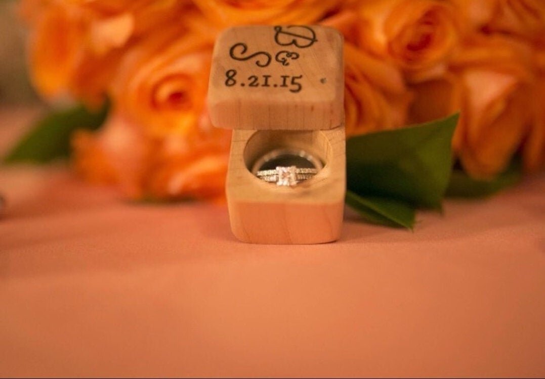 Wedding Ring Box- Personalized Wood Ring Box- Rustic Wedding Wood Ring  Bearer - Hand Engraved- Custom designed — Rusticcraft Designs