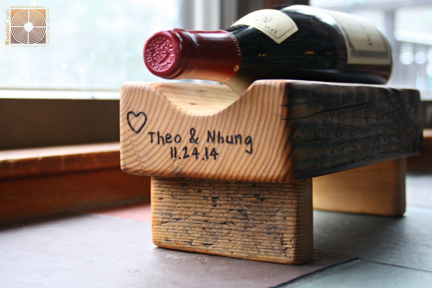 Reclaimed Wood Wine Rack- Single Wine Bottle - With