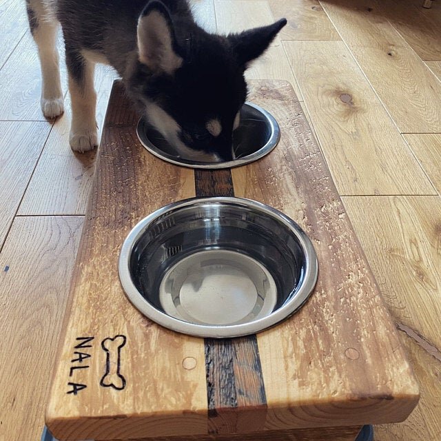 Wooden Dog Bowl Stand | Rustic Pet Feeder | Reclaimed Cat Bowls