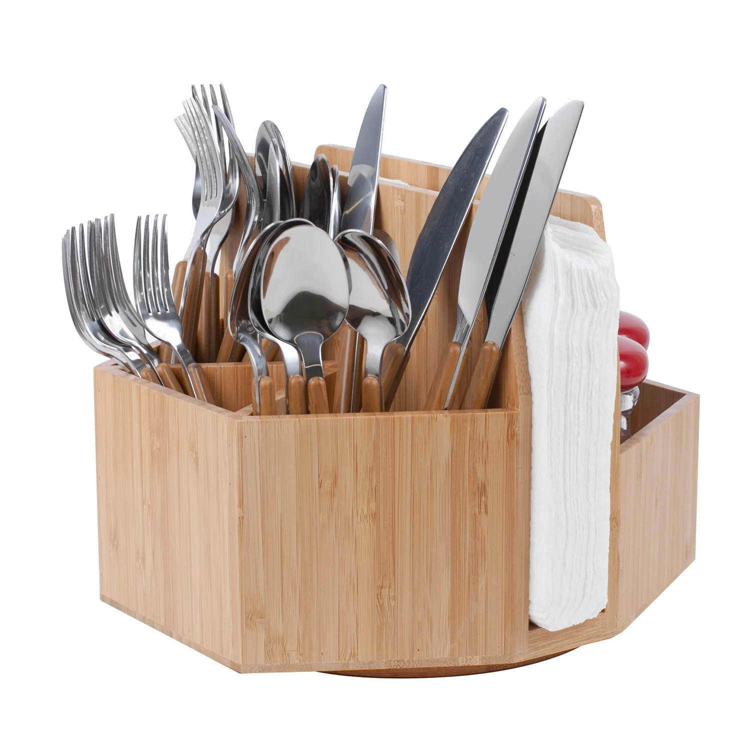 Bamboo Rotating Utensil Holder And Silverware Caddy Mobilevision