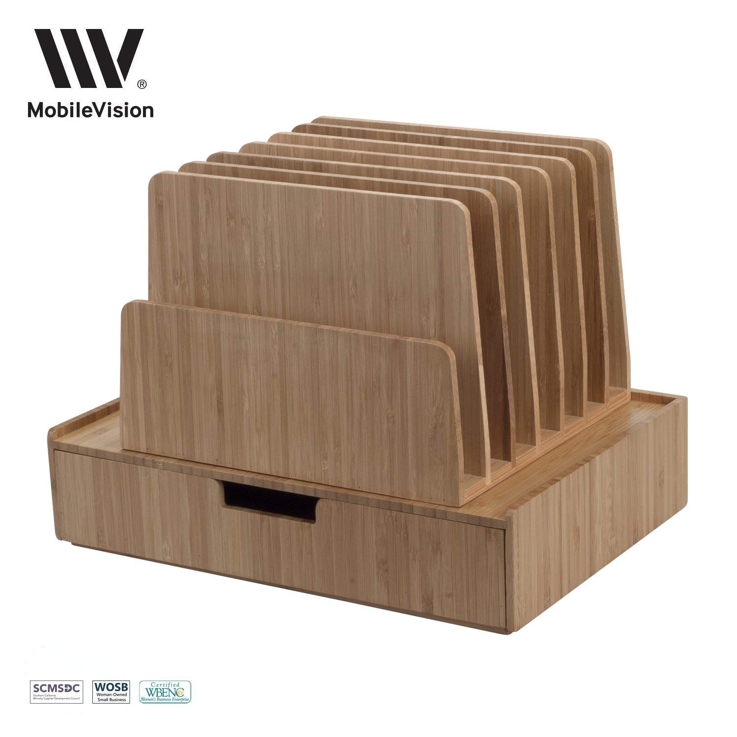 Bamboo Desktop File Folder Organizer 7 Slot W Drawer Combo