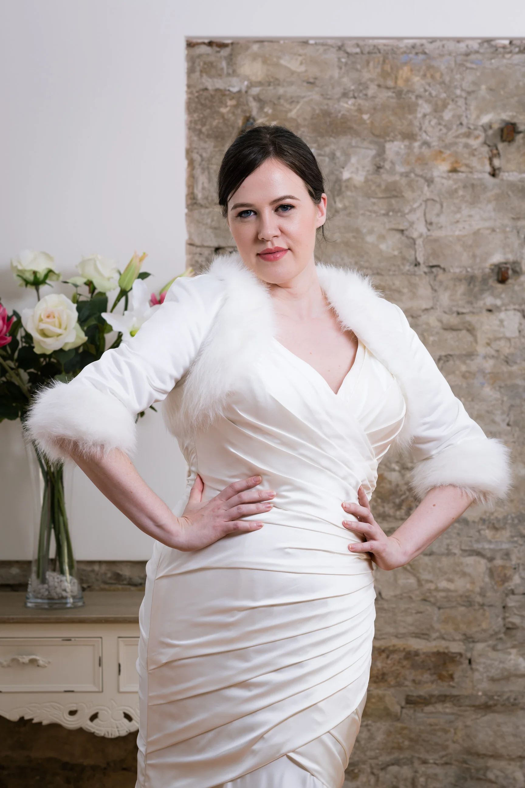 Faux Fur Trimmed Satin Jacket Bridal Shop West Yorkshire