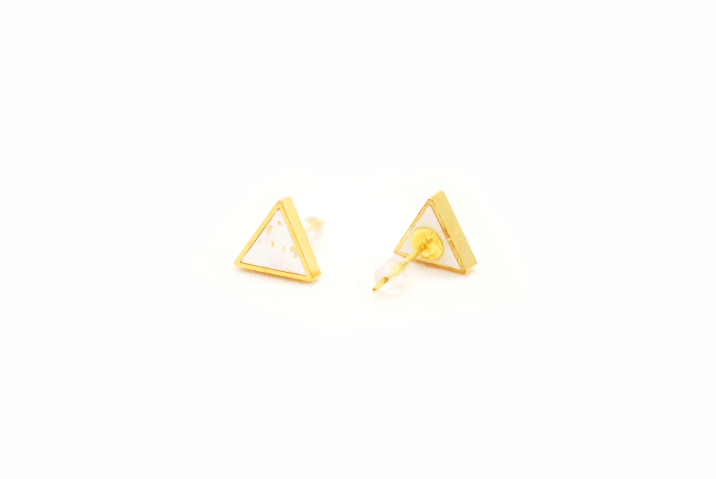 gold triangle stud earrings