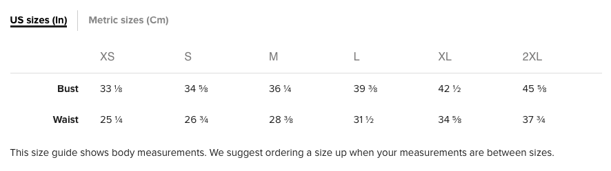 sports bra size guide