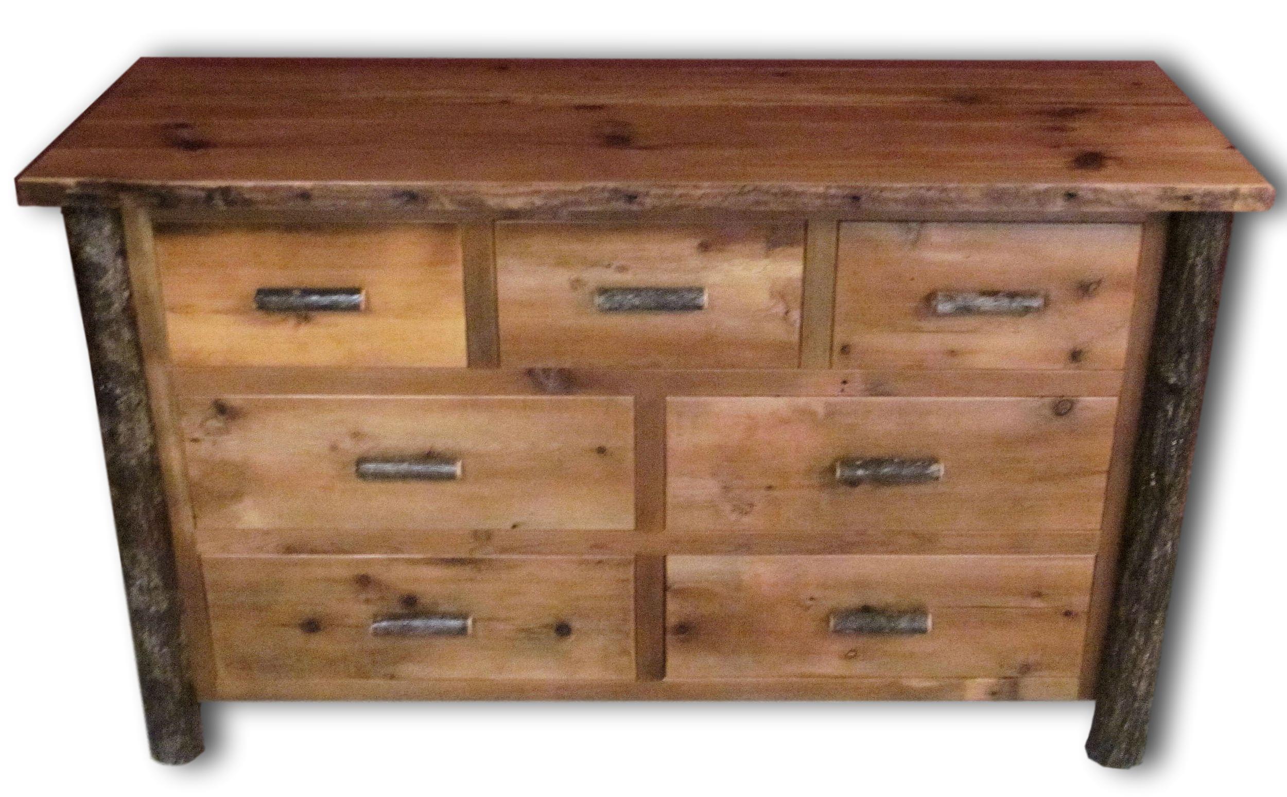 Hickory Log Barn Wood 7 Drawer Dresser Light Brown Barn Wood