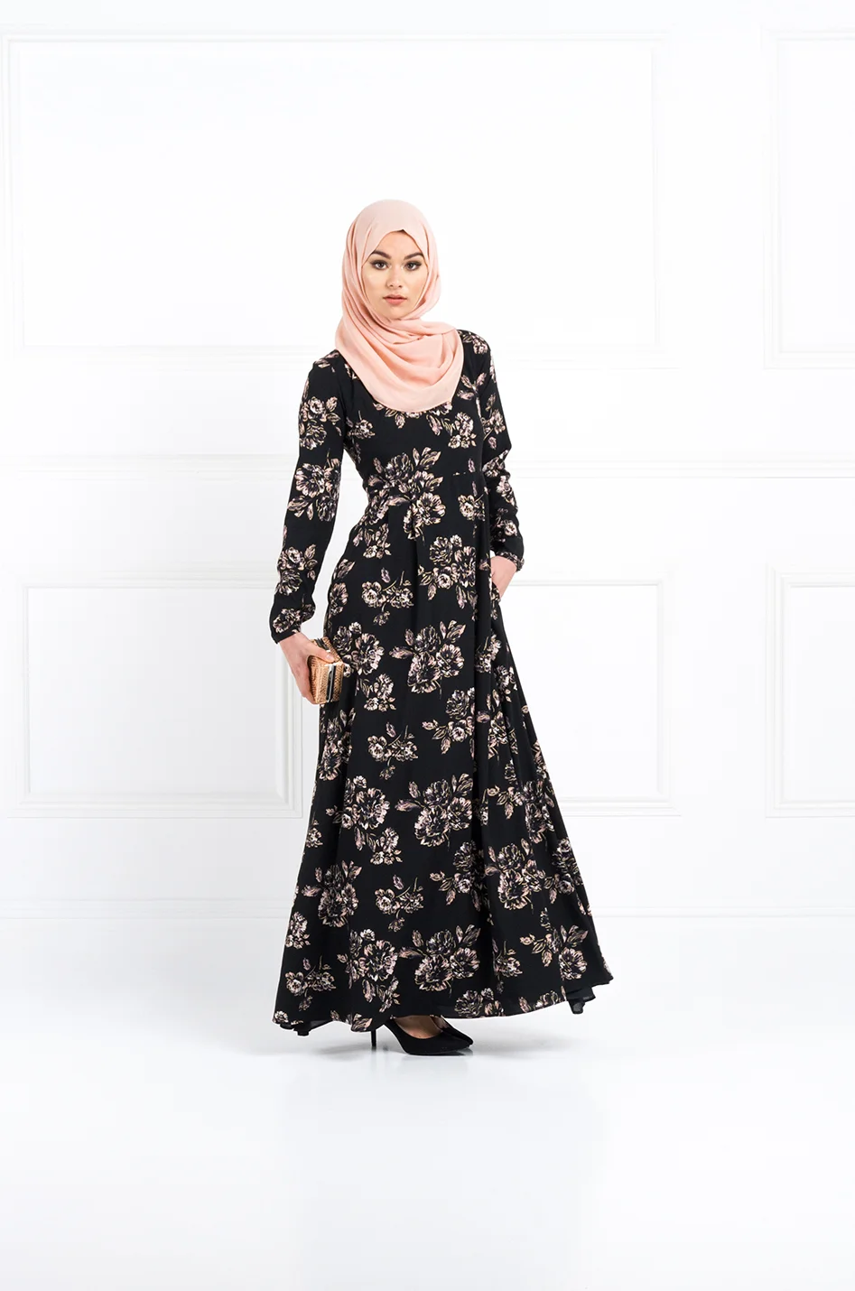 black floral maxi dress