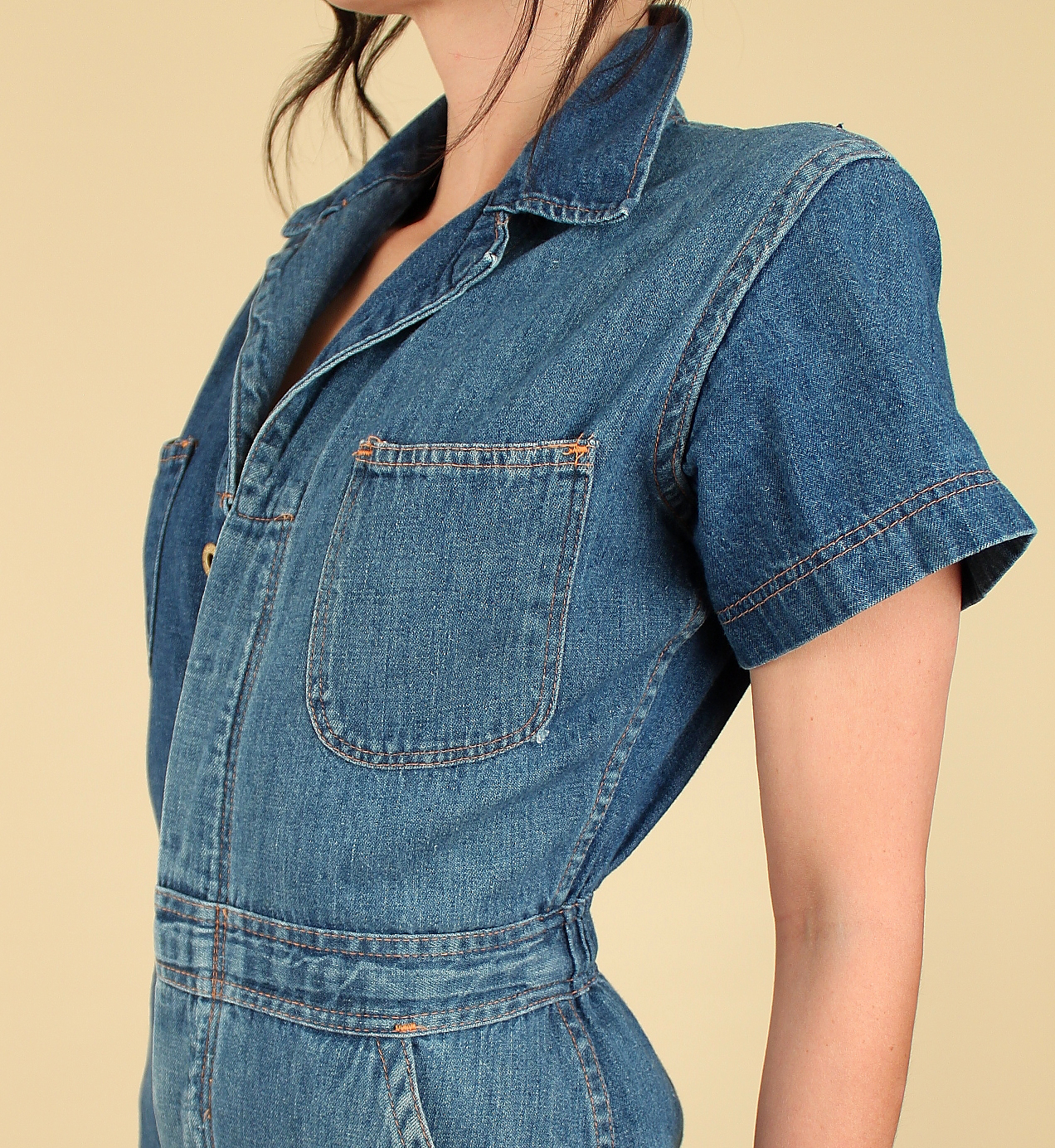 sacred hawk denim 70's flared jumpsuit
