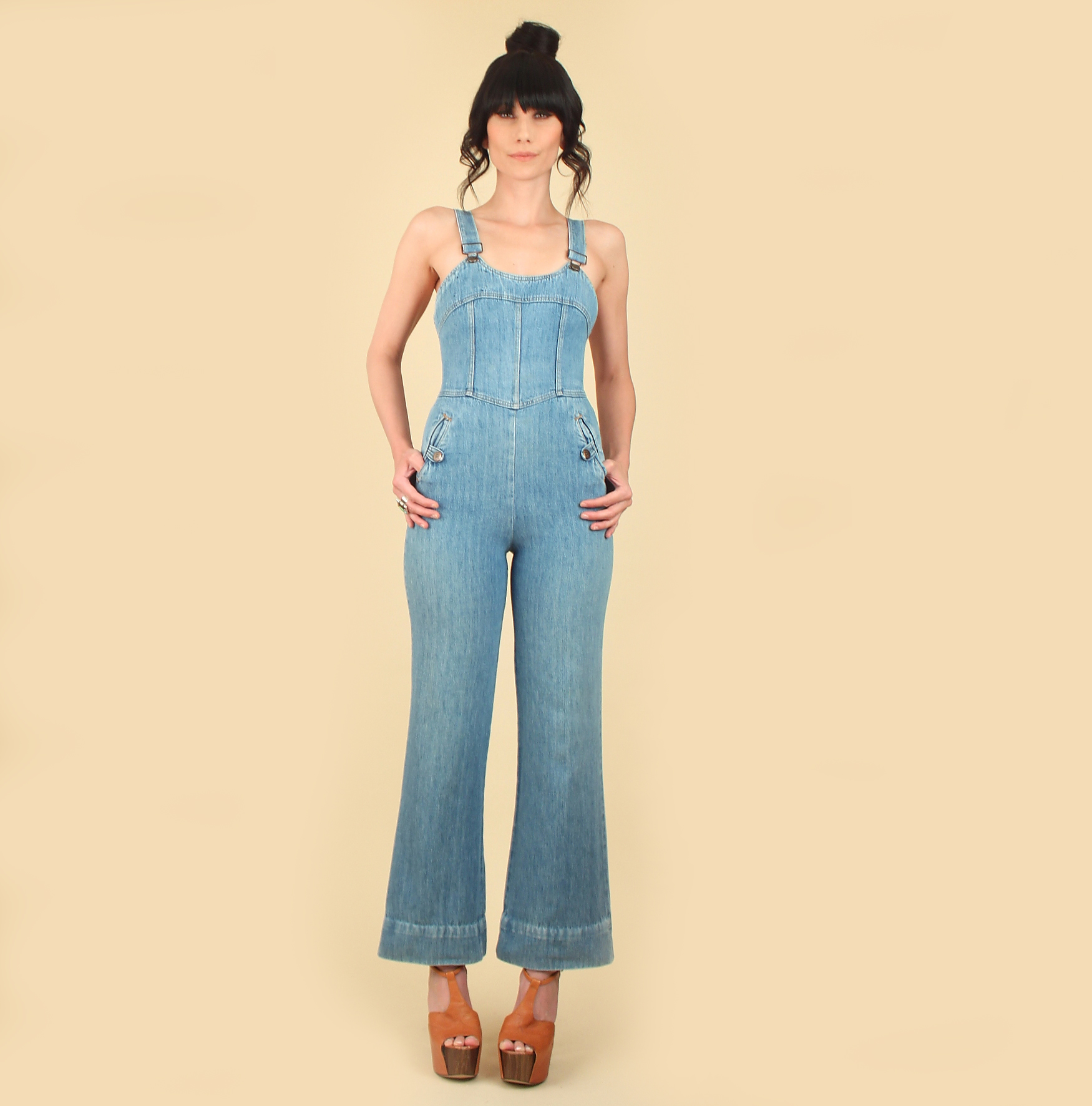 70's style denim jumpsuit