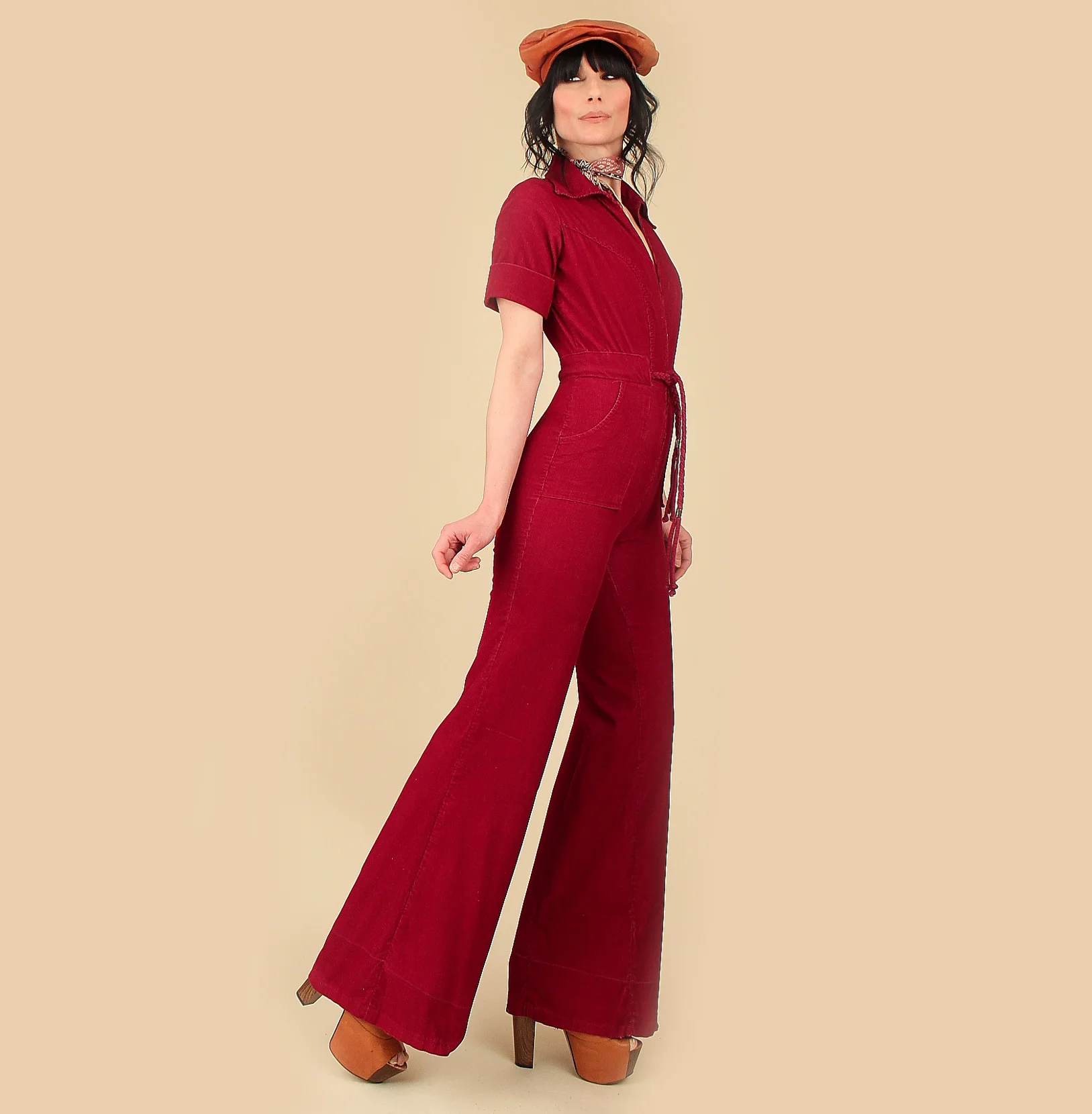 red bell bottom jumpsuit