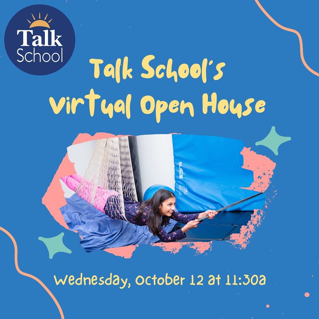 Please join us tomorrow, Wednesday, 10/12 at 11:30a to learn more about Talk School. Did you know that we are the only speech and language school in PA? 
🗣 🏫 🌟 

🧠 We always presume competence in our students. 

✨Email Julie.kotler@theverytiger.com to