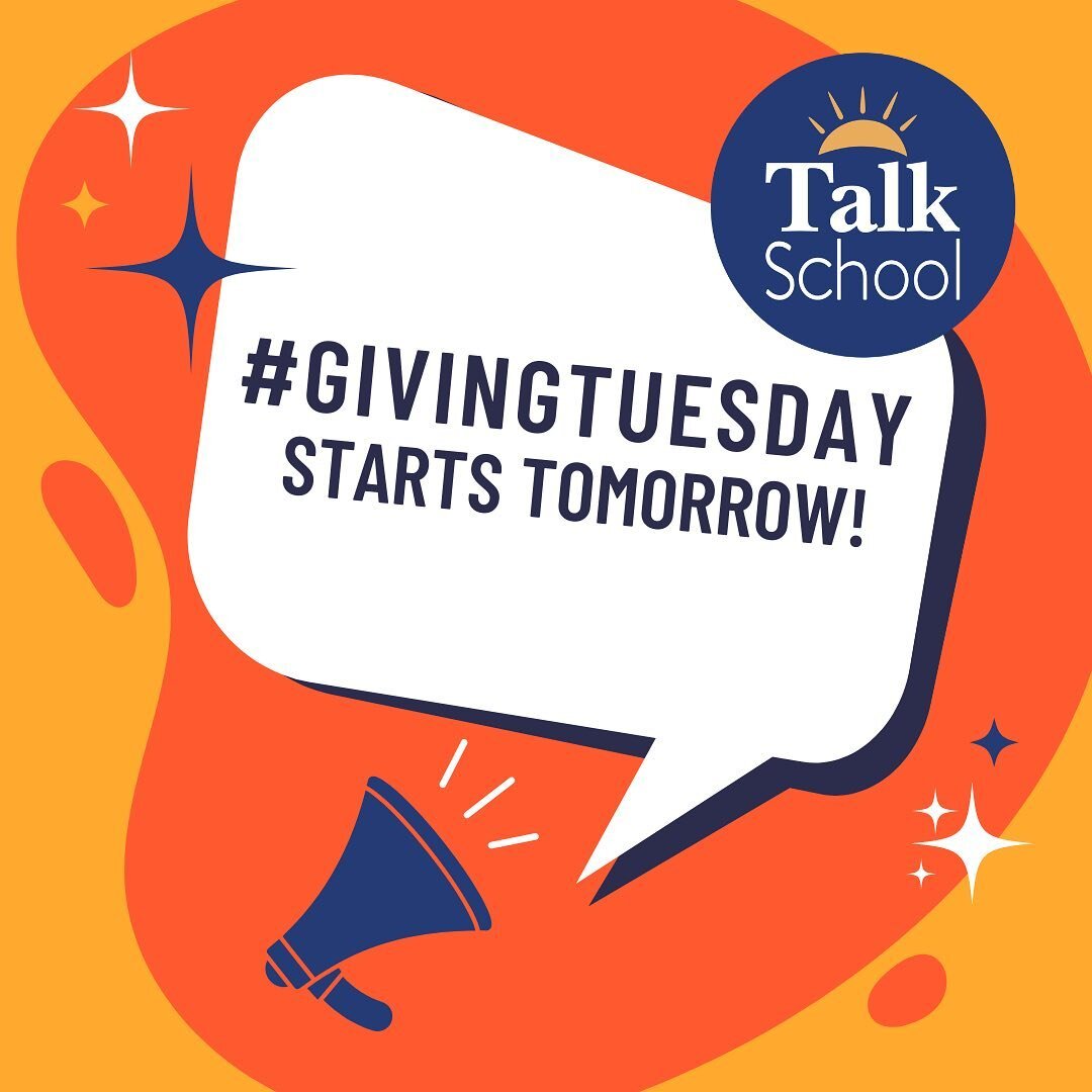 Our #givingtuesday campaign for our amazing students starts tomorrow! Join in the fun with us and follow along all day.
 
Link in bio to donate (Apple Pay  accepted) or Venmo your donation to us [at]talk-school