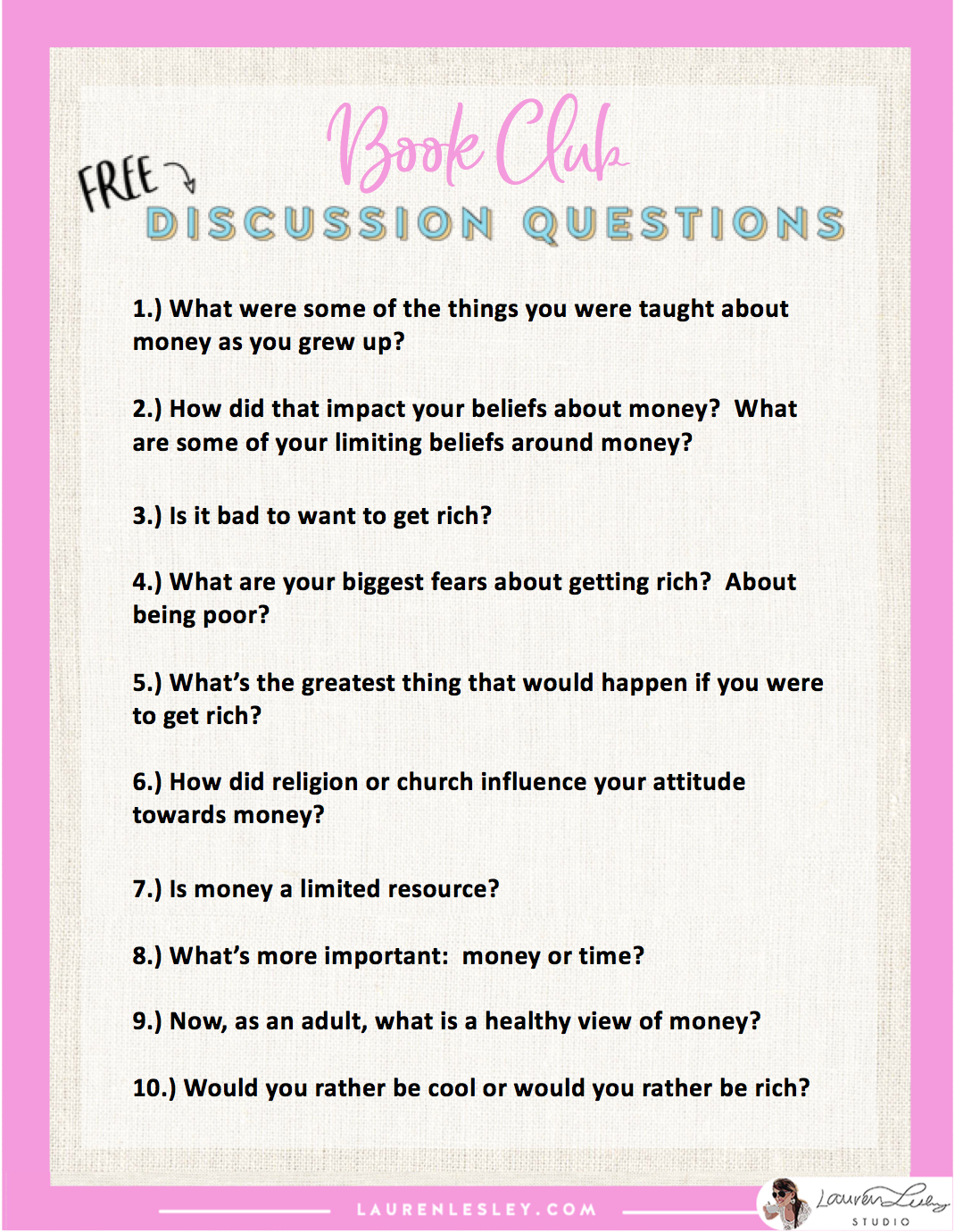 Free Pdf Book Club Questions For You Are A Badass At Making Money By Jen Sincero Lauren Lesley Studio