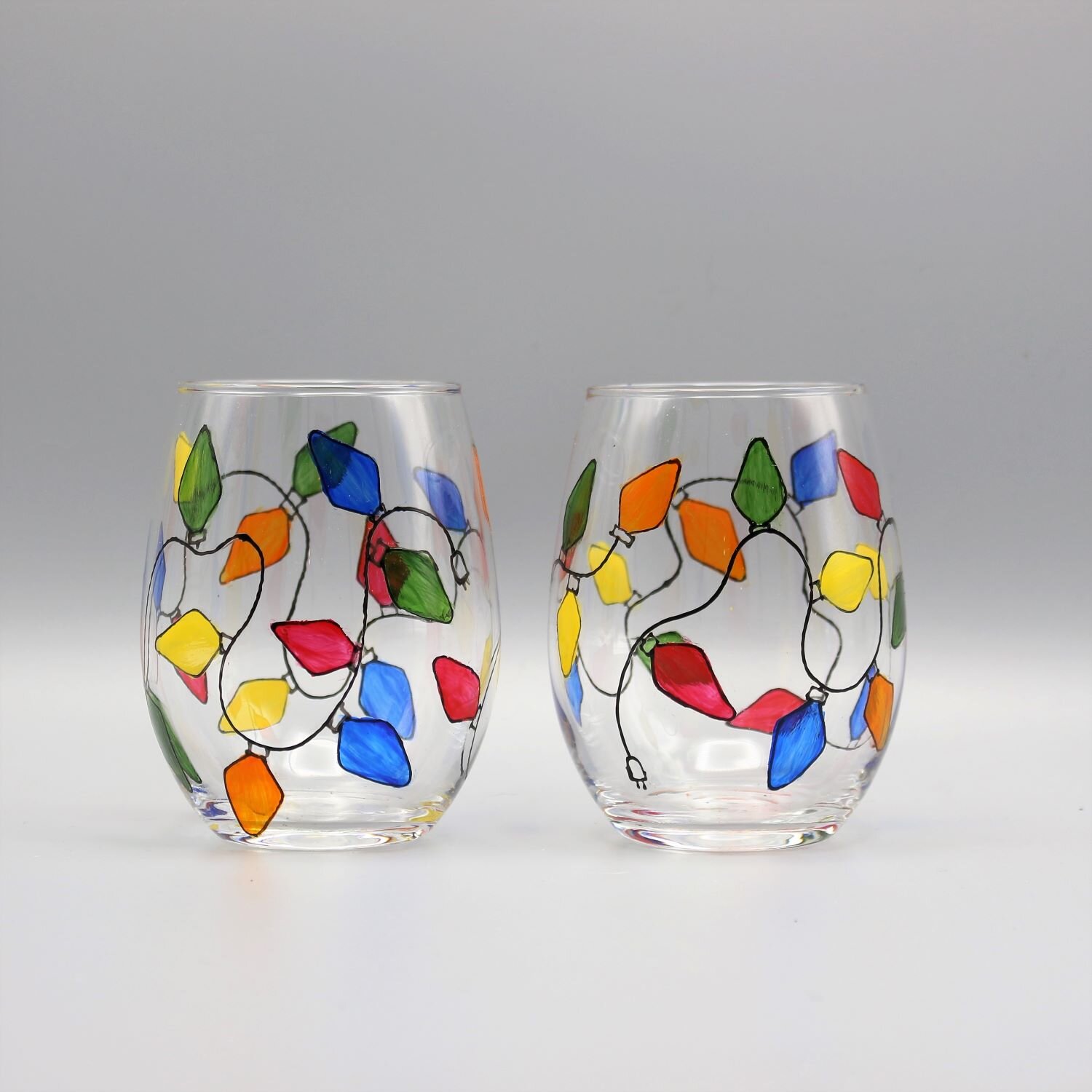 Christmas Lights Wine Glasses, Set of Two