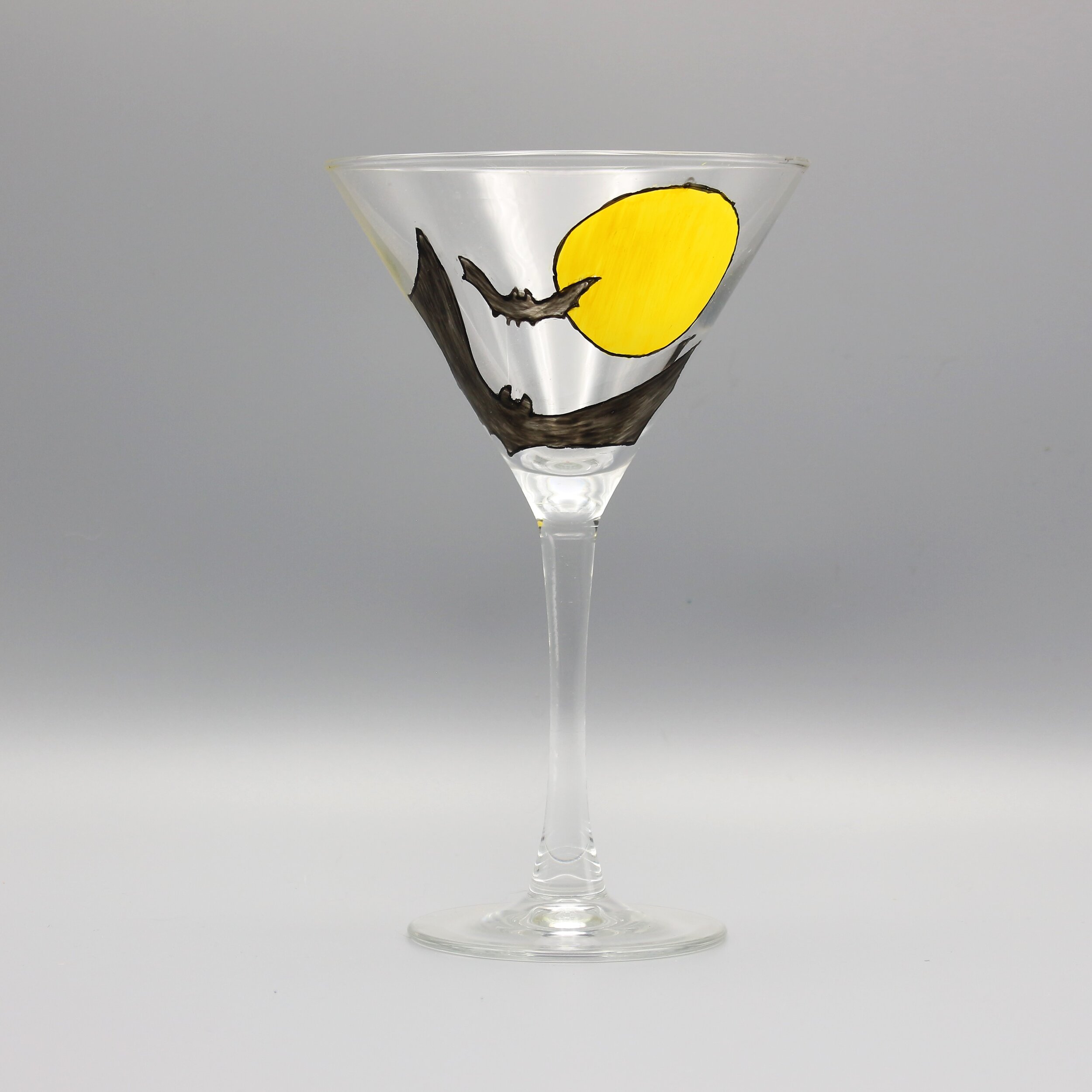 Halloween Martini Glass - Bat and Moon
