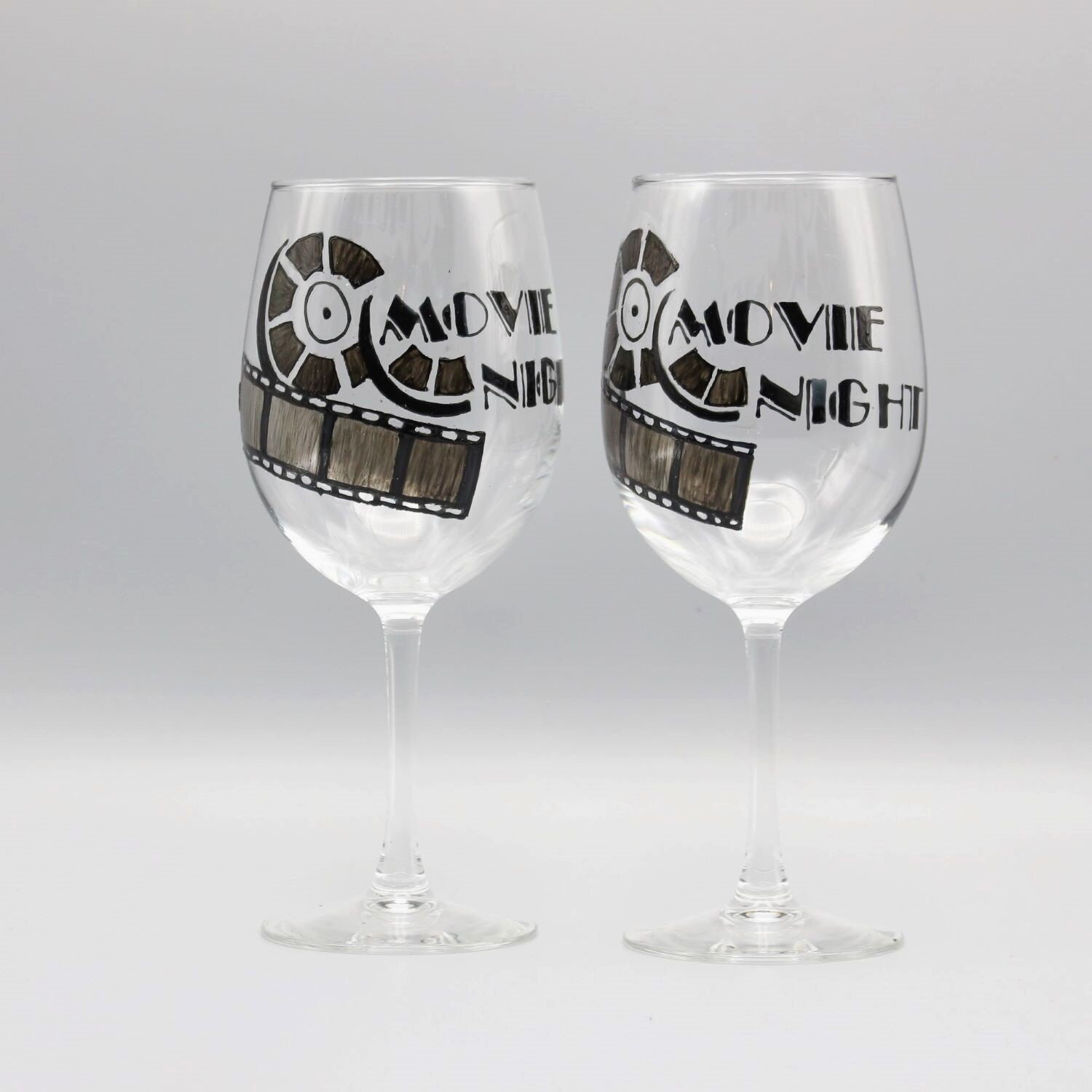 Movie Night Wine Glasses, Set of Two