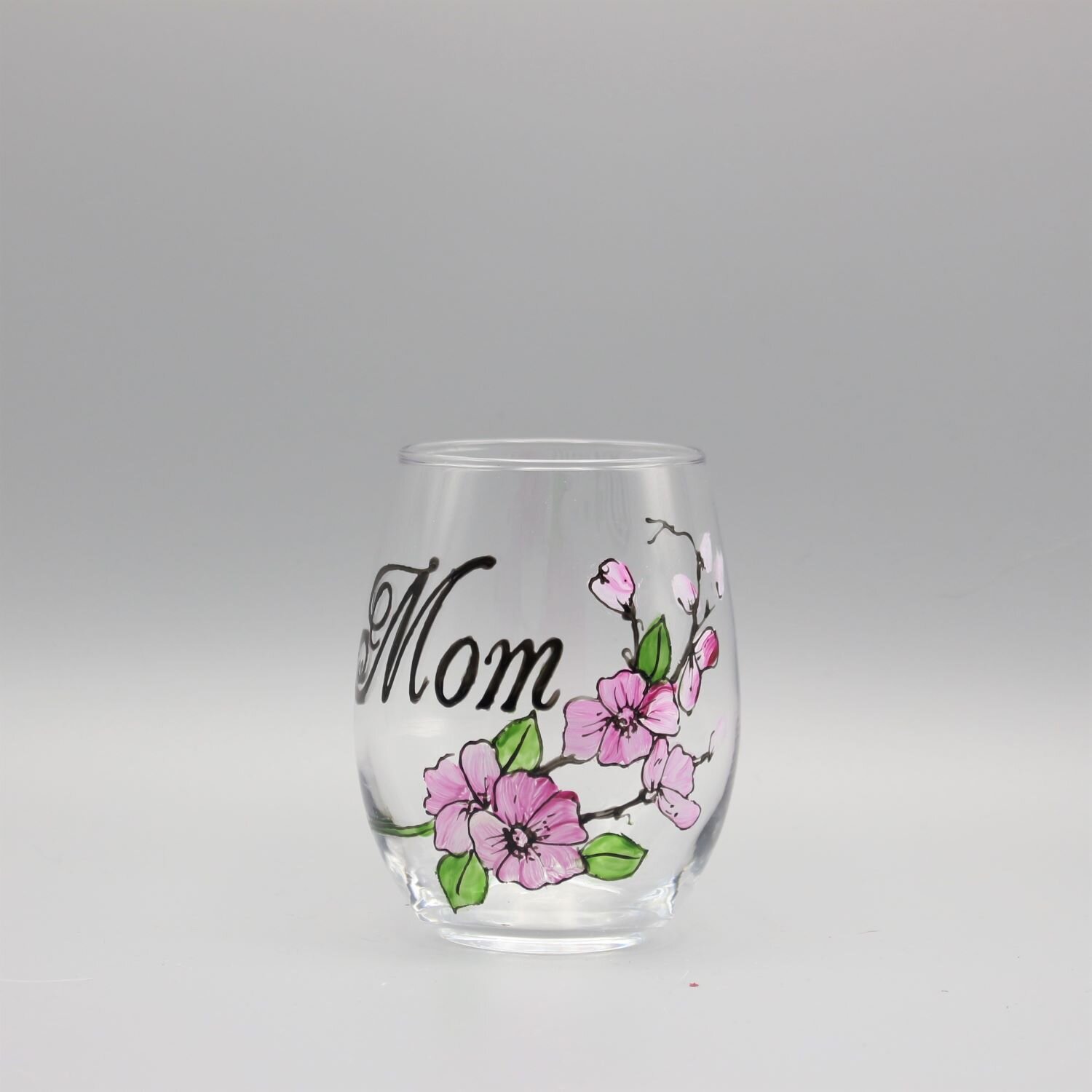 Mother's Day Wine Glass Cherry Blossoms, Sold Separately