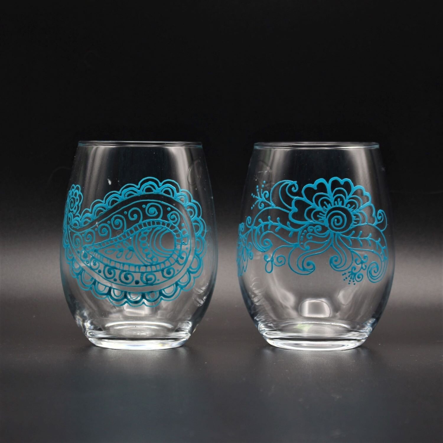 Rainbow Mandala Flower Wine Goblets Glasses Hippy Boho Gift Unique Handpainted 