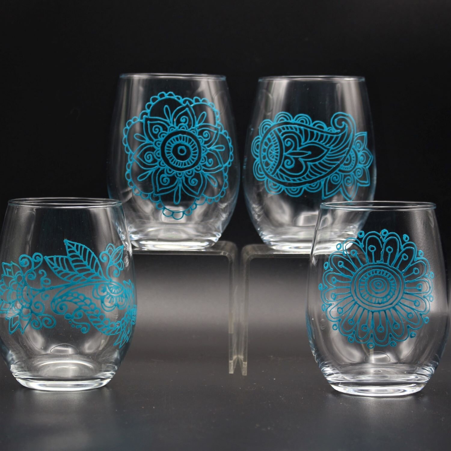 Turquoise Stemless Wine Glass Set