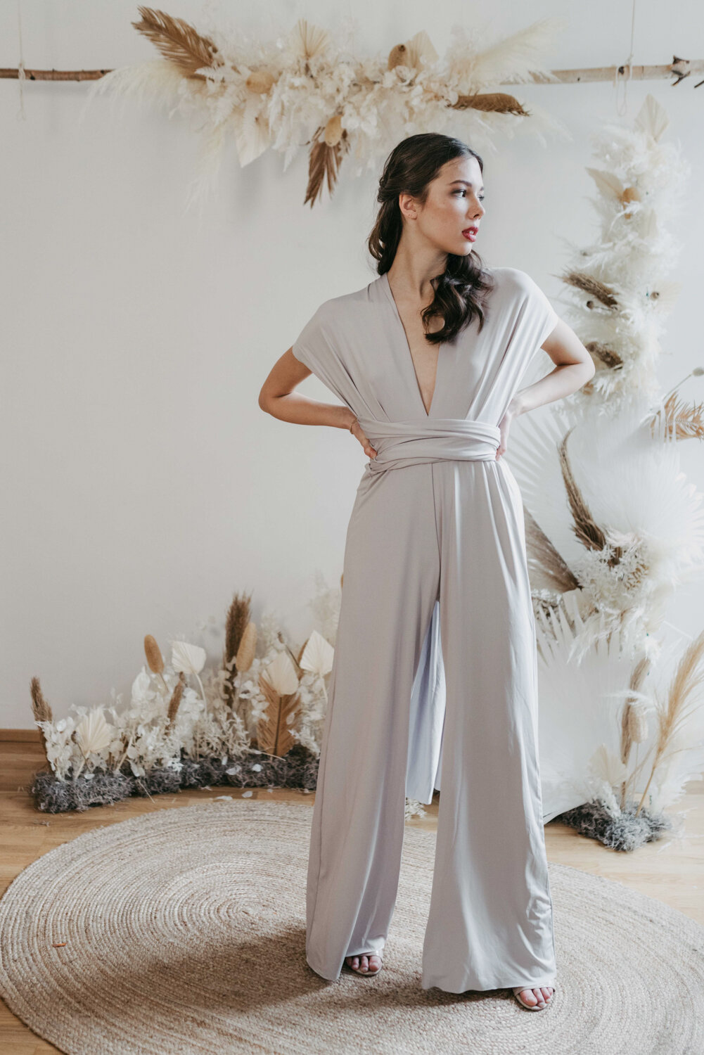 silver and white jumpsuit