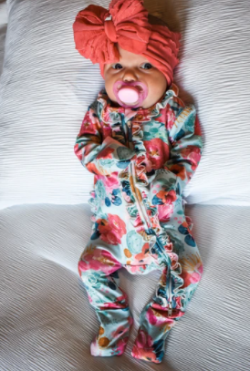 Rockin Royal Baby Aqua Blossom Ruffle Footie Petals Pearls