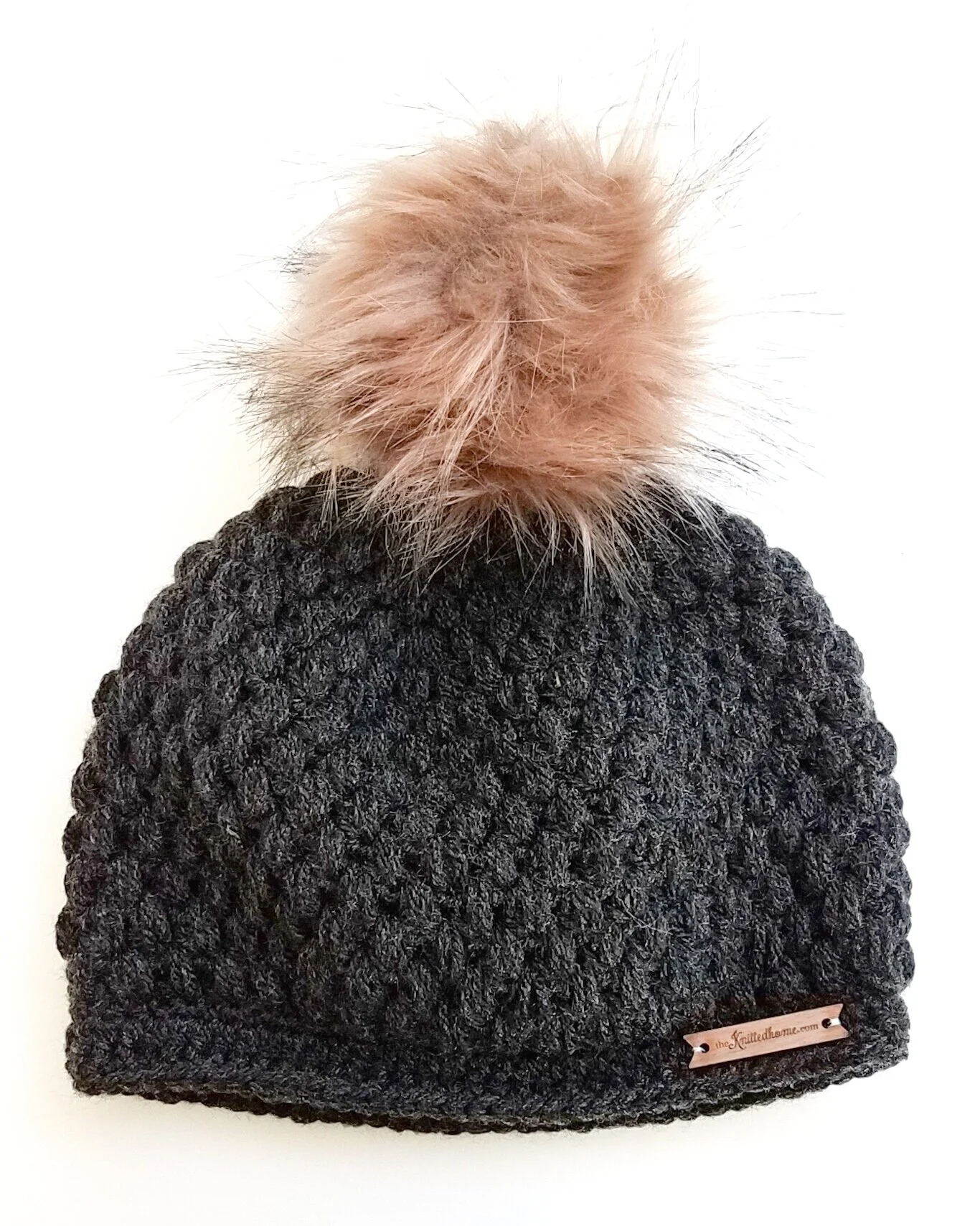 Black Puff Stitch Beanie with Snap-on 