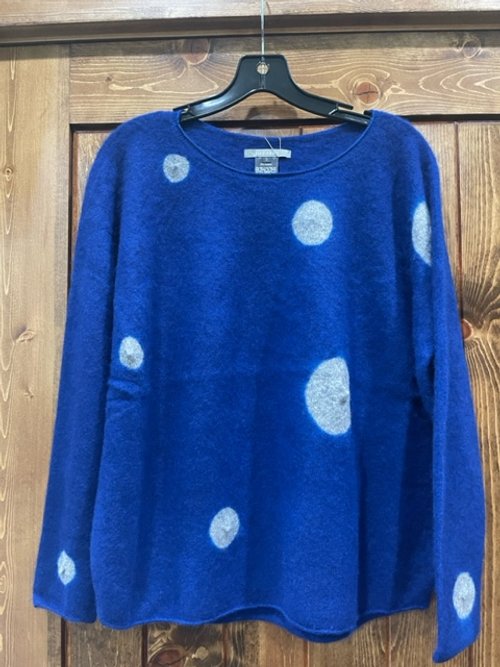 Suzusan 100% Cashmere Seamless Wide Pullover in Royal Blue and Grey Shibori  Dot — Jackson Hole Traders