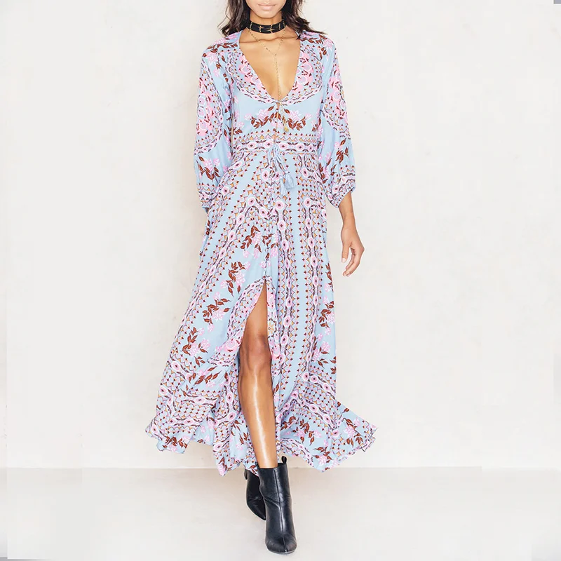 boho floral print maxi dress
