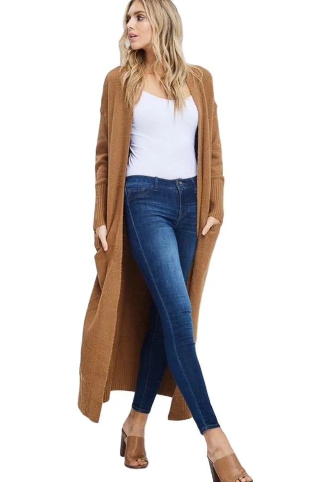 Long Duster Cardigan Burnt Flower Of The Desert Orange Brown Floor