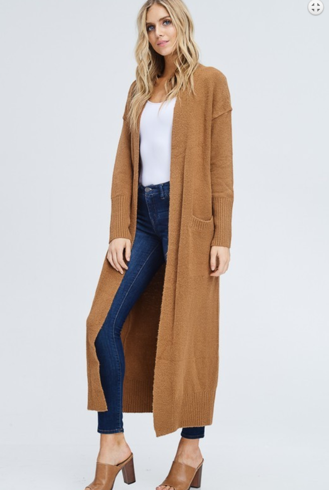 Long Duster Cardigan Burnt Flower Of The Desert Orange Brown Floor Ankle Length Long Sleeve Pockets Sweater Moonshine Clothing