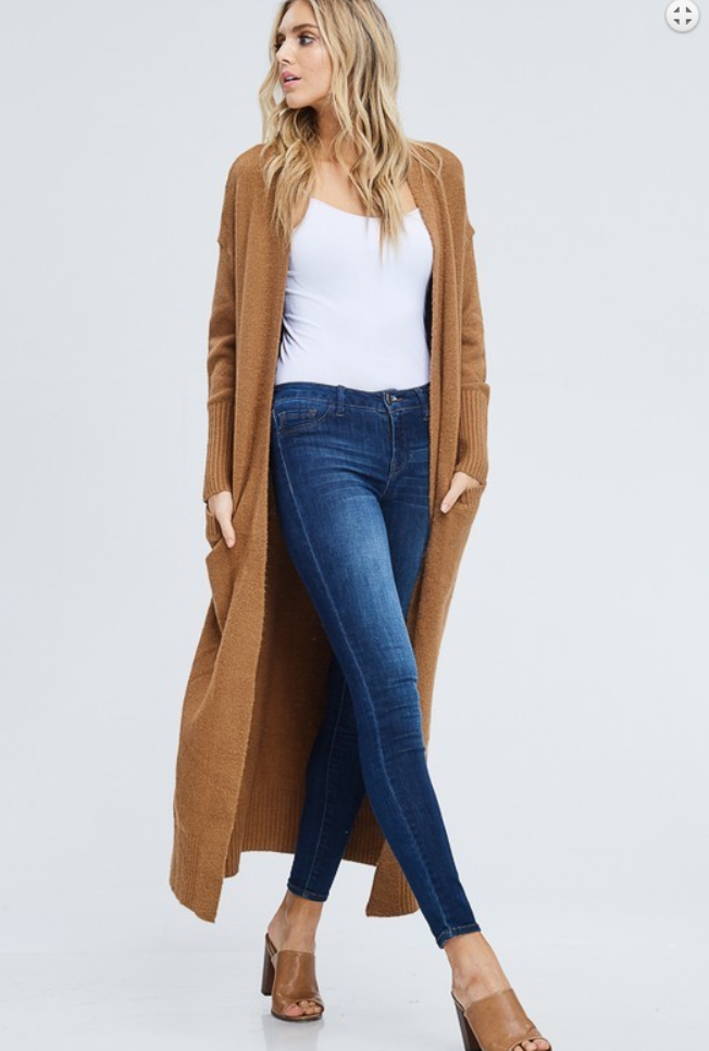 Long Duster Cardigan Burnt Flower Of The Desert Orange Brown Floor Ankle Length Long Sleeve Pockets Sweater Moonshine Clothing
