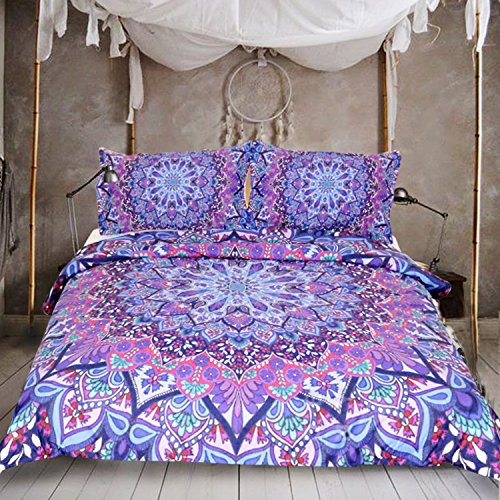 Pink Purple Glowing Mandala Duvet Cover With Pillowcases 3pcs