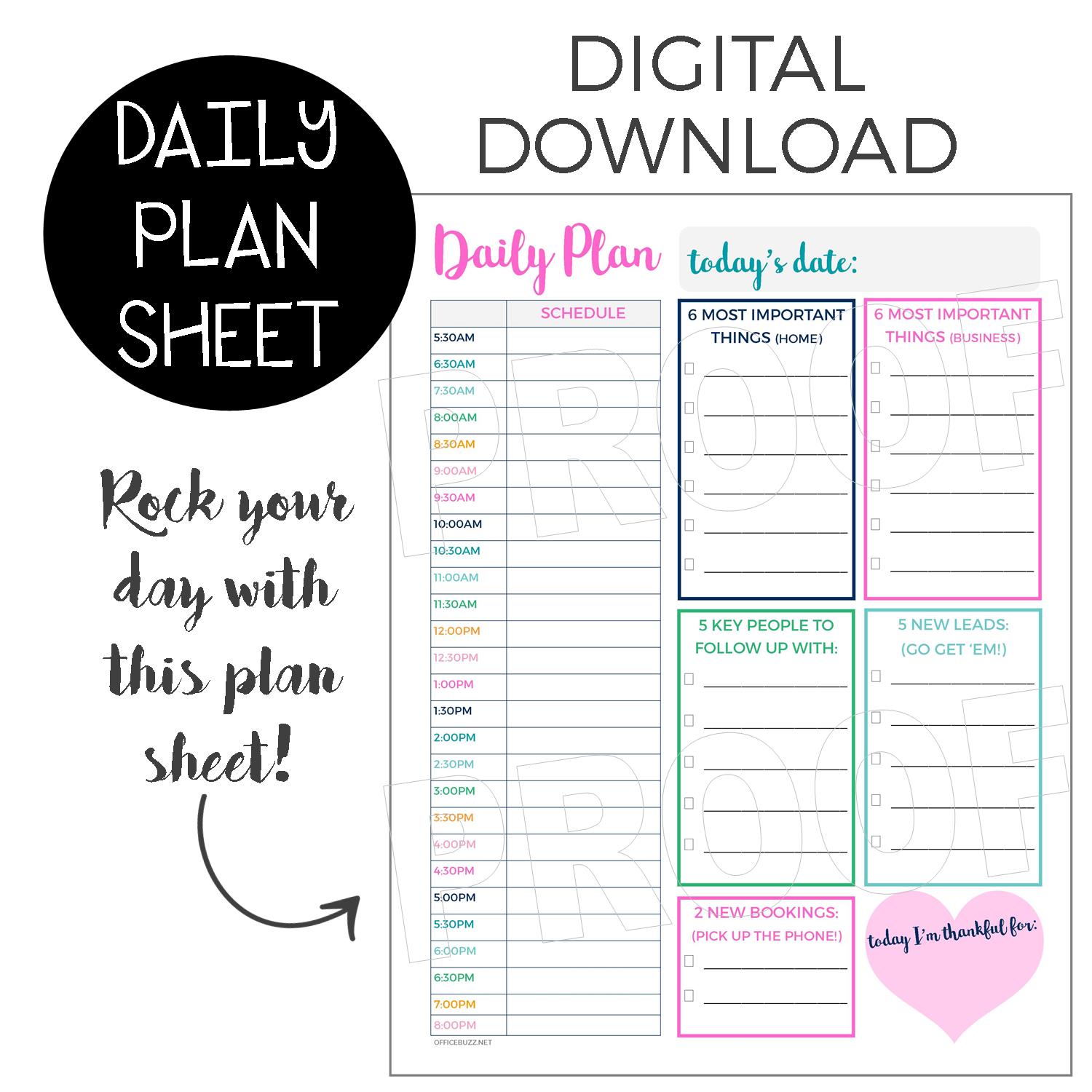 2019 daily plan sheet office buzz daily plan