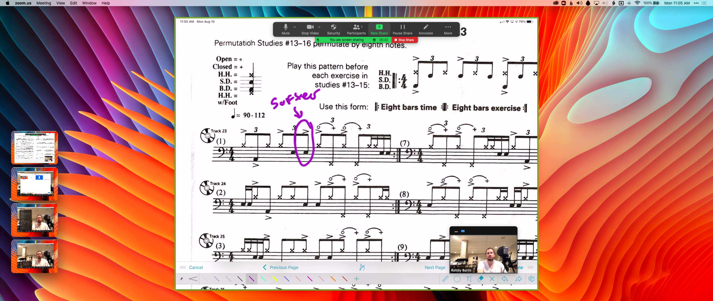 AirPlay使用iPad Pro和forScore应用程序将带注释的乐谱添加到Zoom呼叫中。