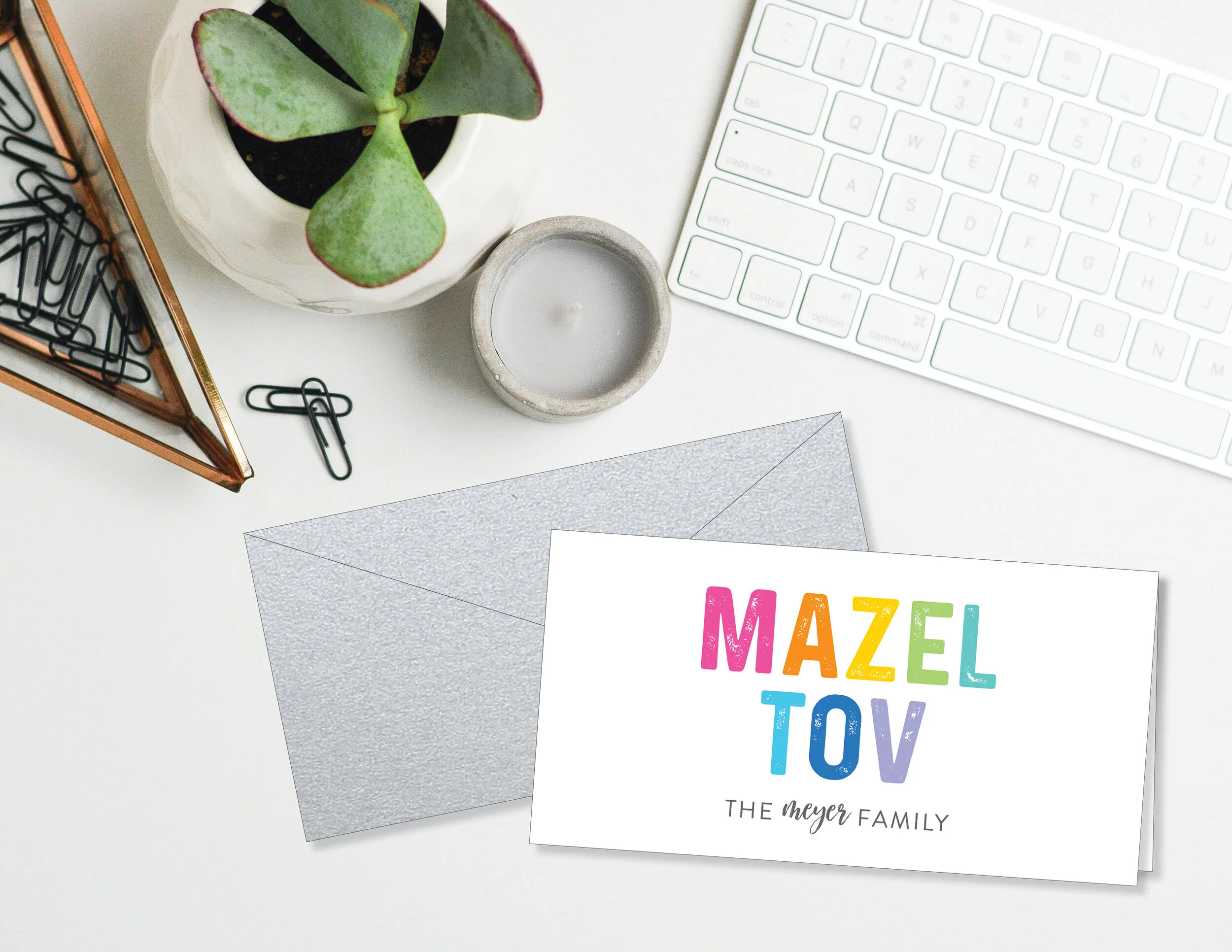 Set of 18) CHECK CARDS: Mazel Tov Rainbow Stamp — a little card