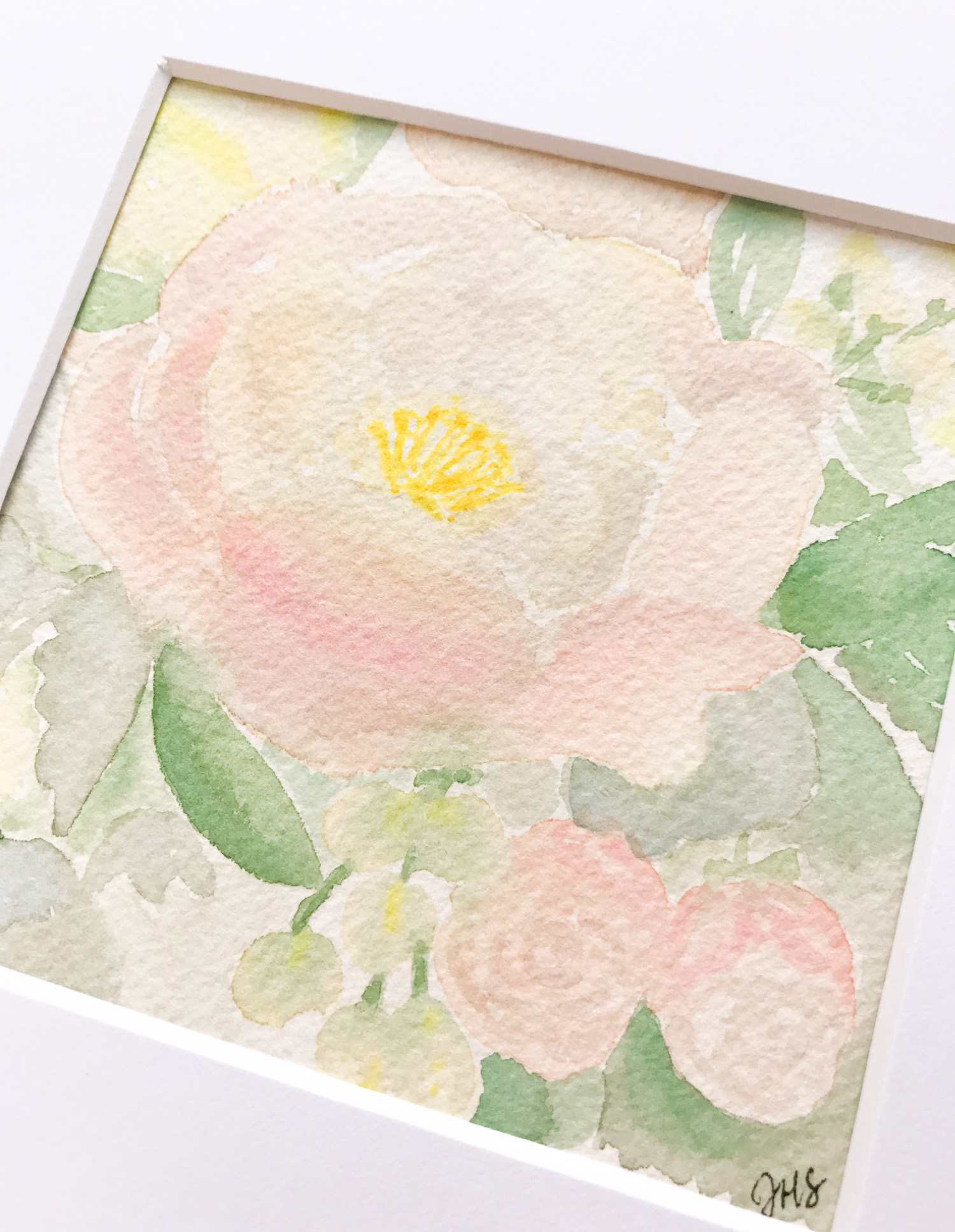 Blush Peony Day 33 Original Watercolor Painting With Mat