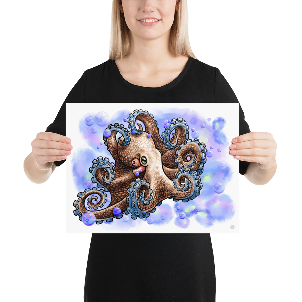 Octopus and Bubbles Art Print by Miriam Joy E