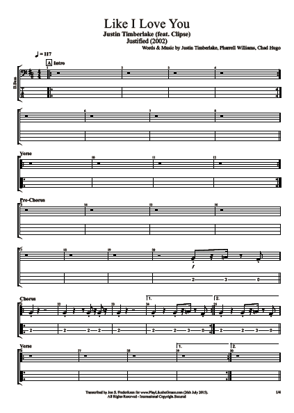 Like I Love You Justin Timberlake Guitar Bass Piano Tabs Chords Sheet Music Play Like The Greats Com