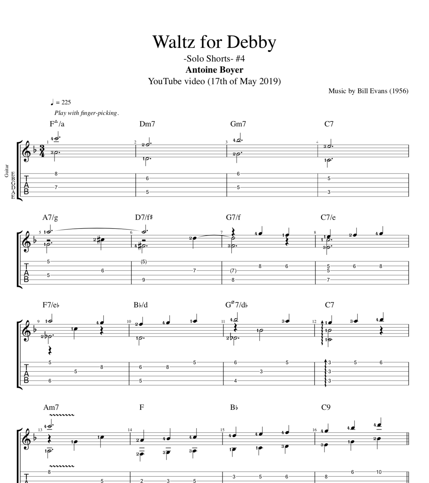 Waltz For Debby Antoine Boyer Guitar Tab Sheet Music Chords Play Like The Greats Com