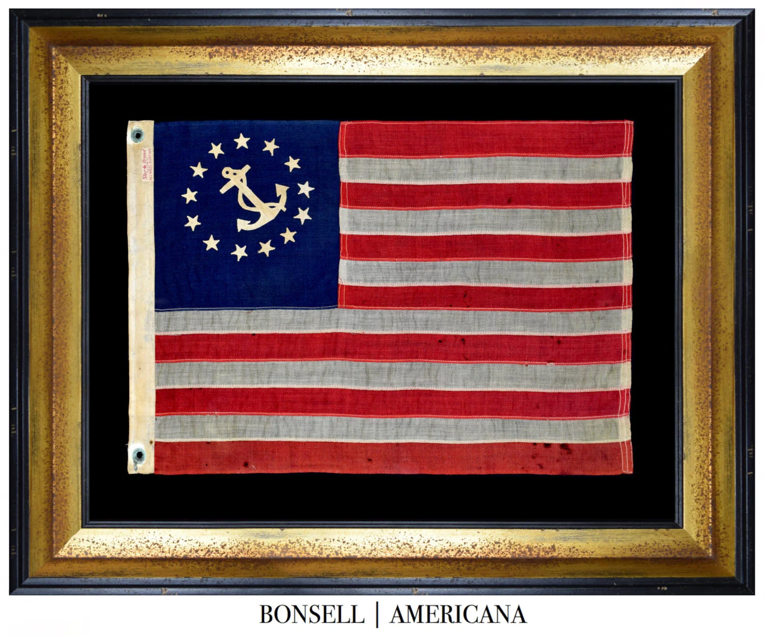 13 Star Antique Yacht Flag With Brand Tag And Offset Anchor 13 Star Antique Yacht Flag With