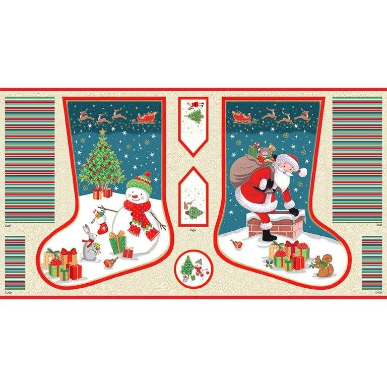 Jolly Santa Christmas Sack Quilting Fabric Panel Sugar & Spice Textiles 