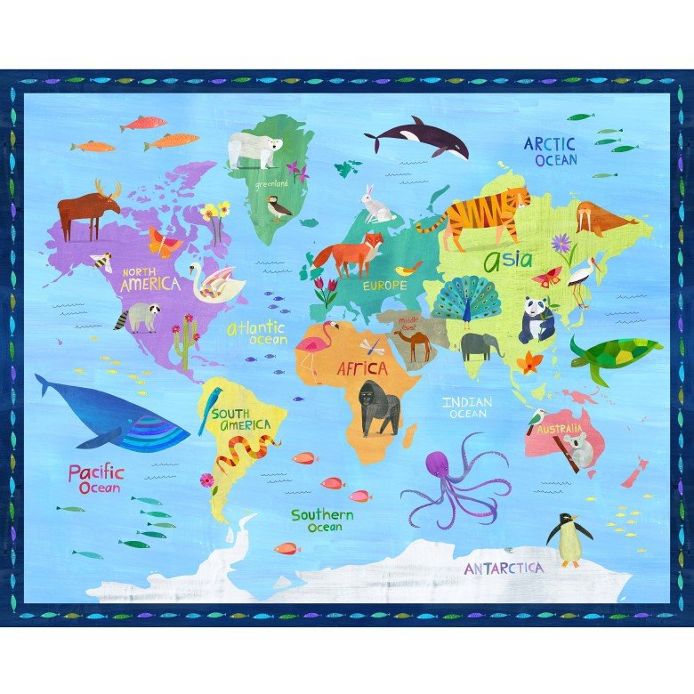 Around the Wold Map Multi - Makower UK - PER Panel Around the Wold Map Multi - Makower UK - PER Panel